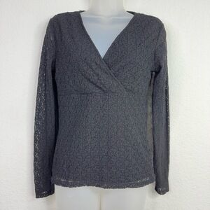 Nine West Shirt Womens S Black Lace Long Sleeve Y2K‎ Witchy Whimsigoth Romantic